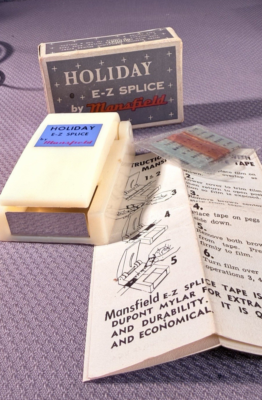 Mansfield Vintage NEW Old Stock/Instructions Holiday E-Z Splice Tape Cutter USA