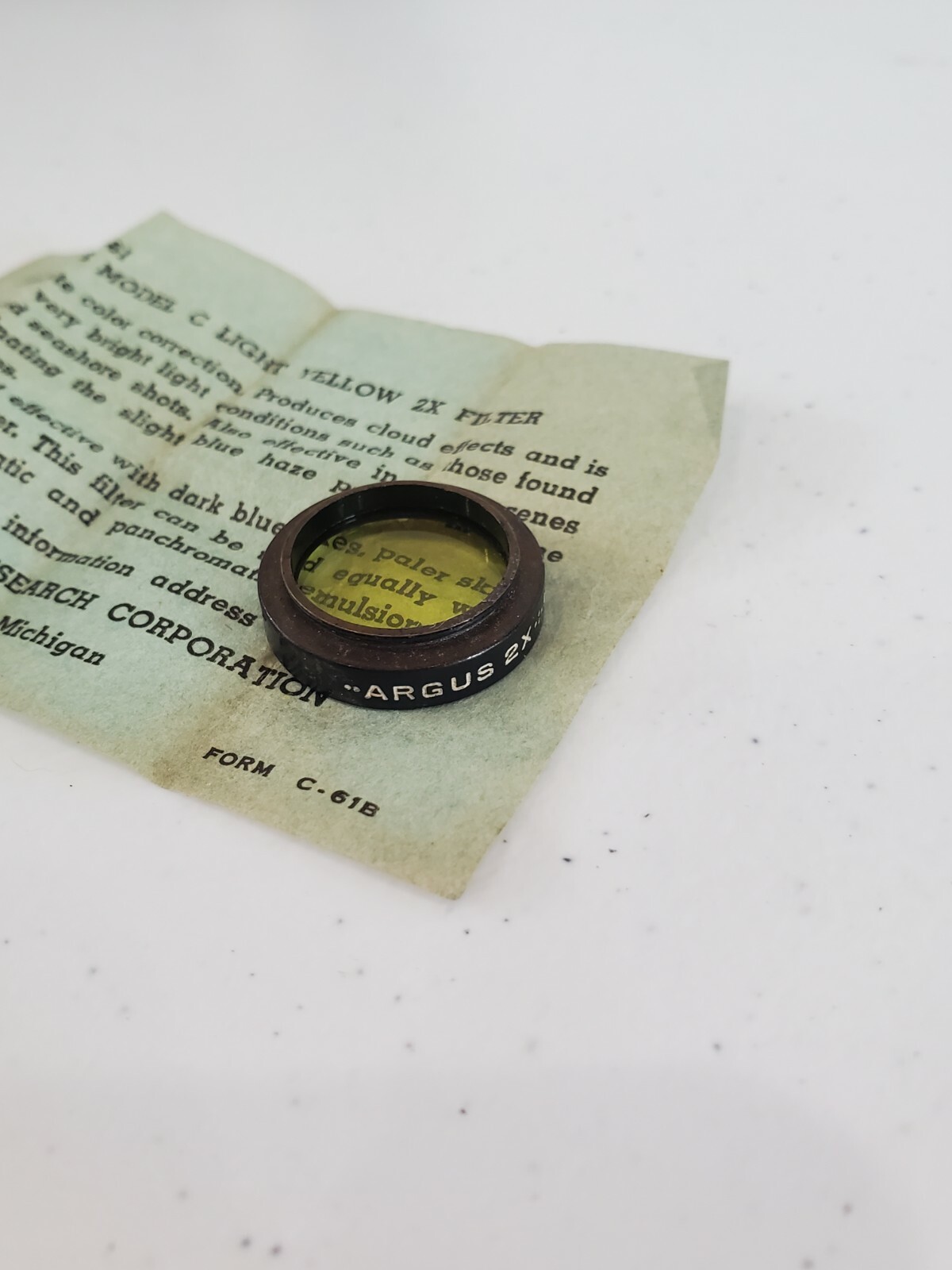 • Argus Lens Accessory No. C-61 Model “C” Light Yellow 2X Filter in Original Box