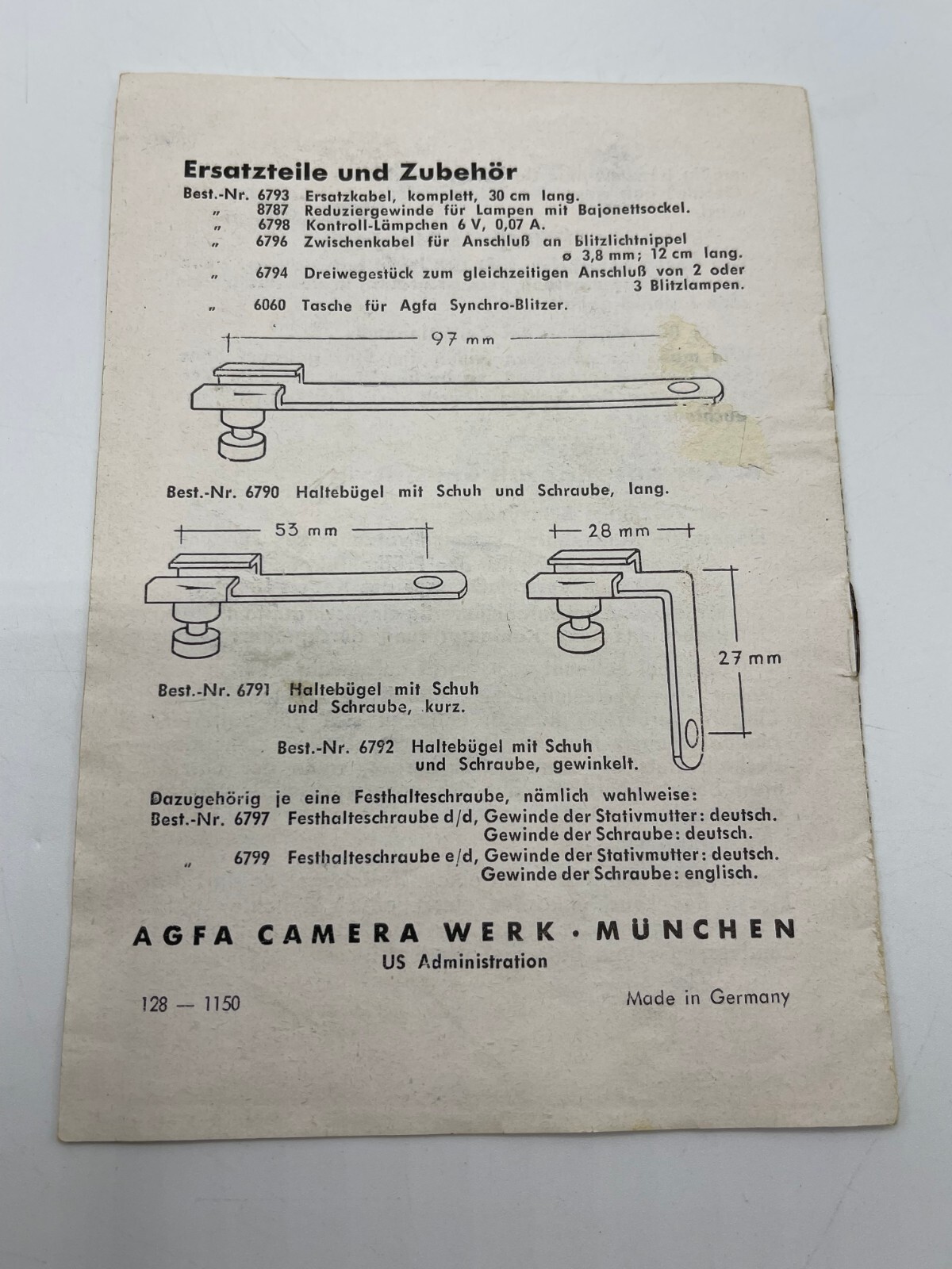 Agfa Synchro Blitzer Gebrauchsanweisung Flash Manual Germany Vintage Camera