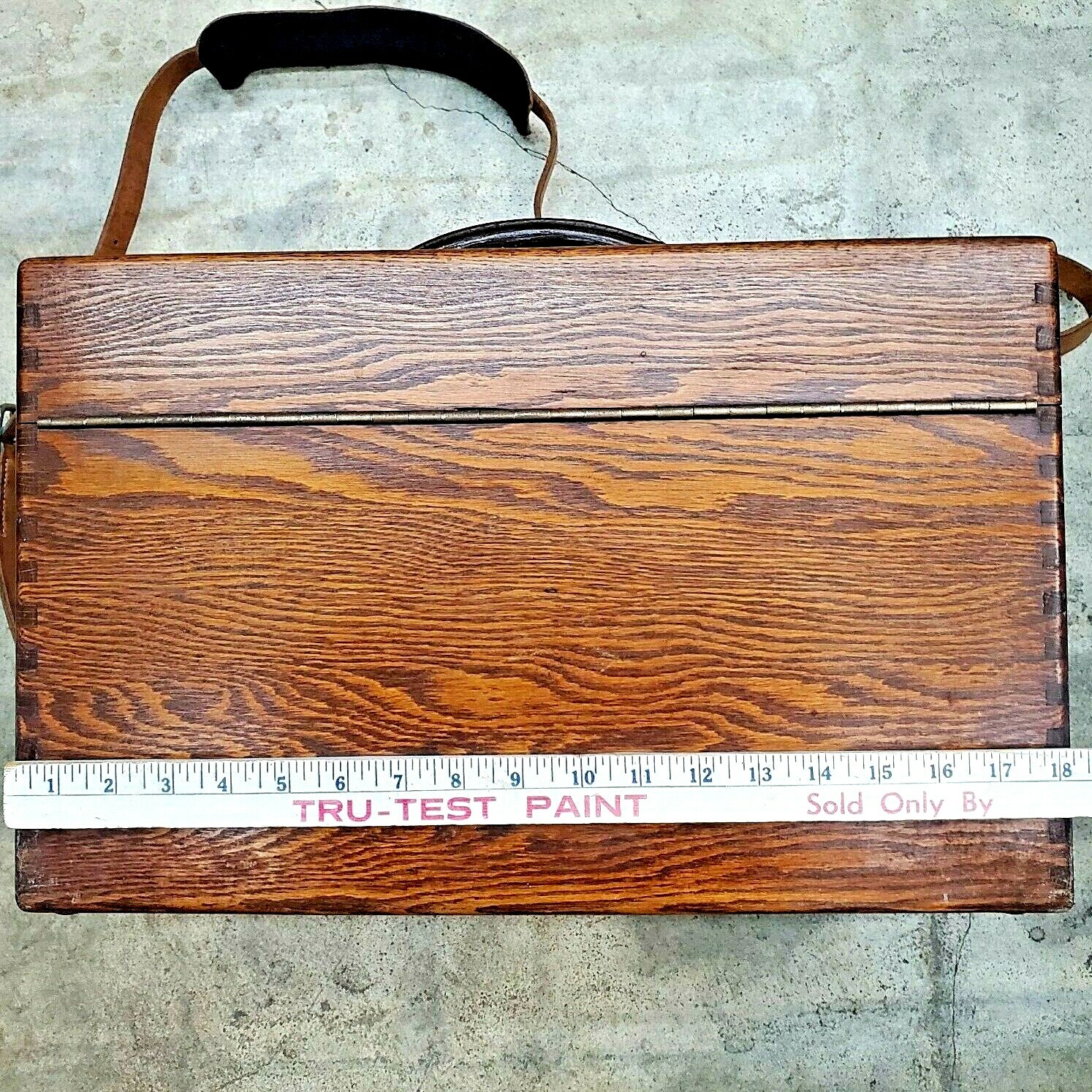 Vintage Heavy Duty Photographers Camera Accessories Box Oak w/Leather Strap
