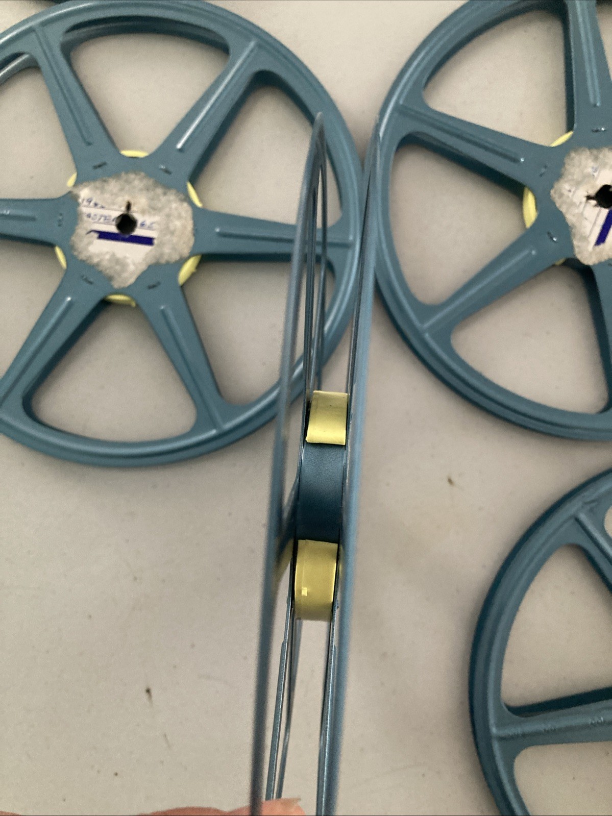 6pc Empty 16mm Metal Film Reel 7″ 400ft Movie Take Up 400′ 120m Vintage Blue