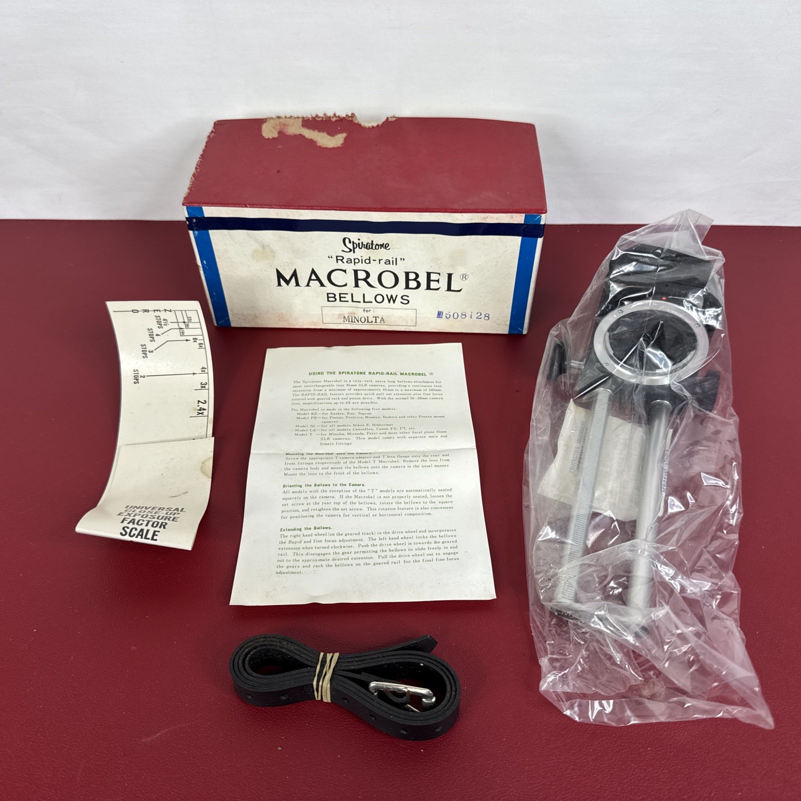 vintage Spiratone Rapid Rail Macrobel Bellows For Minolta, NIOB