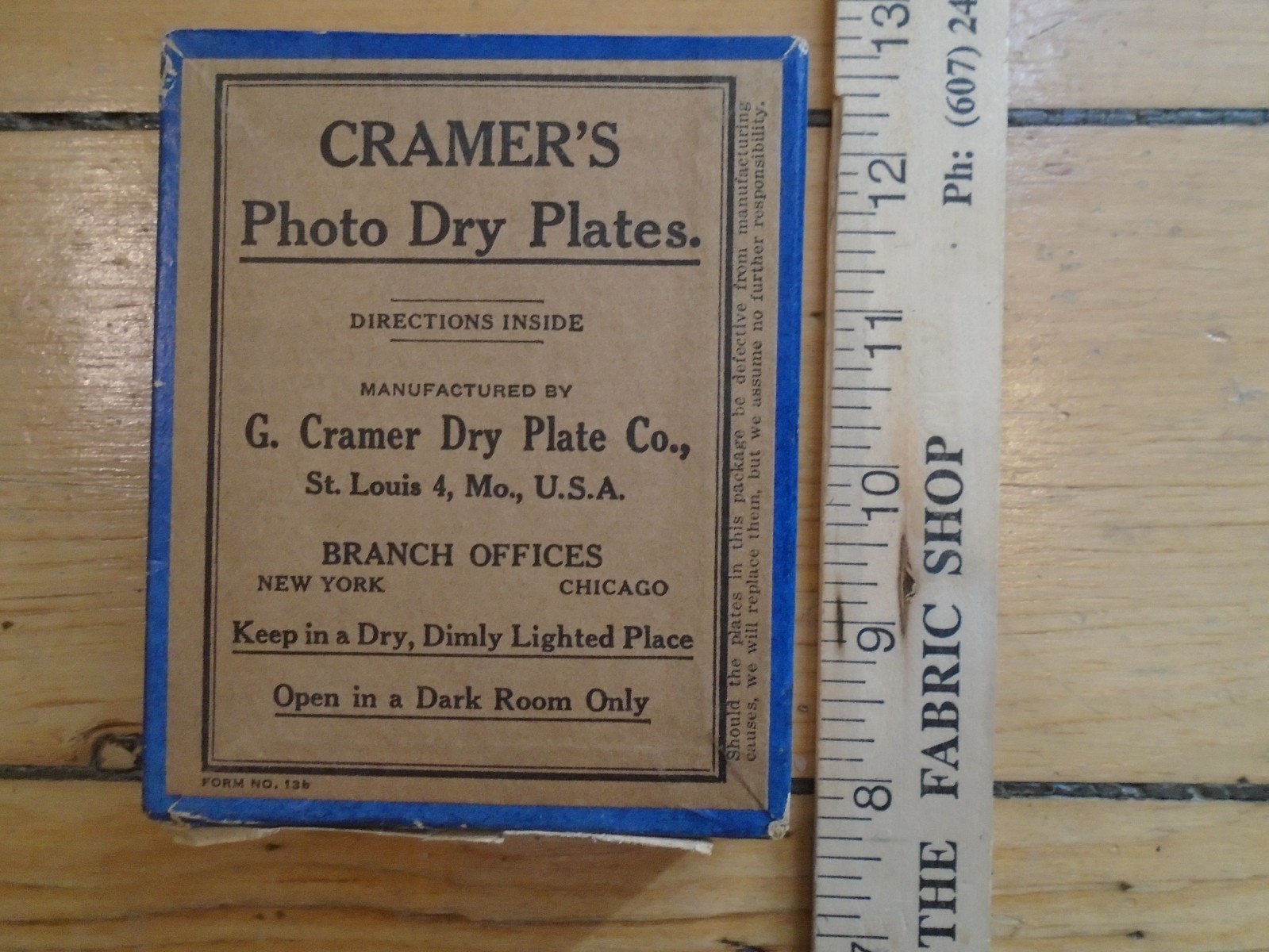 1 UNOPENED BOX VINTAGE CRAMERS PHOTO DRY PLATES SUPER CONTRAST GLASS PLATES