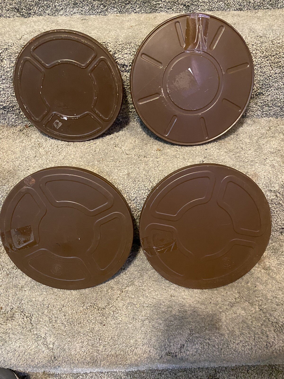 4 Vintage Goldberg Brothers metal Film Reel canisters.