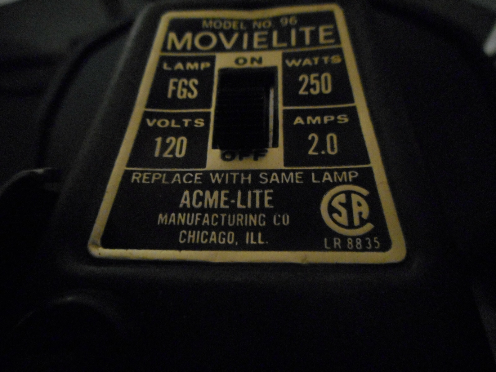 Acme-lite “Cameralite”  Flash Lamp for Super-8 Cameras (Great Condition)
