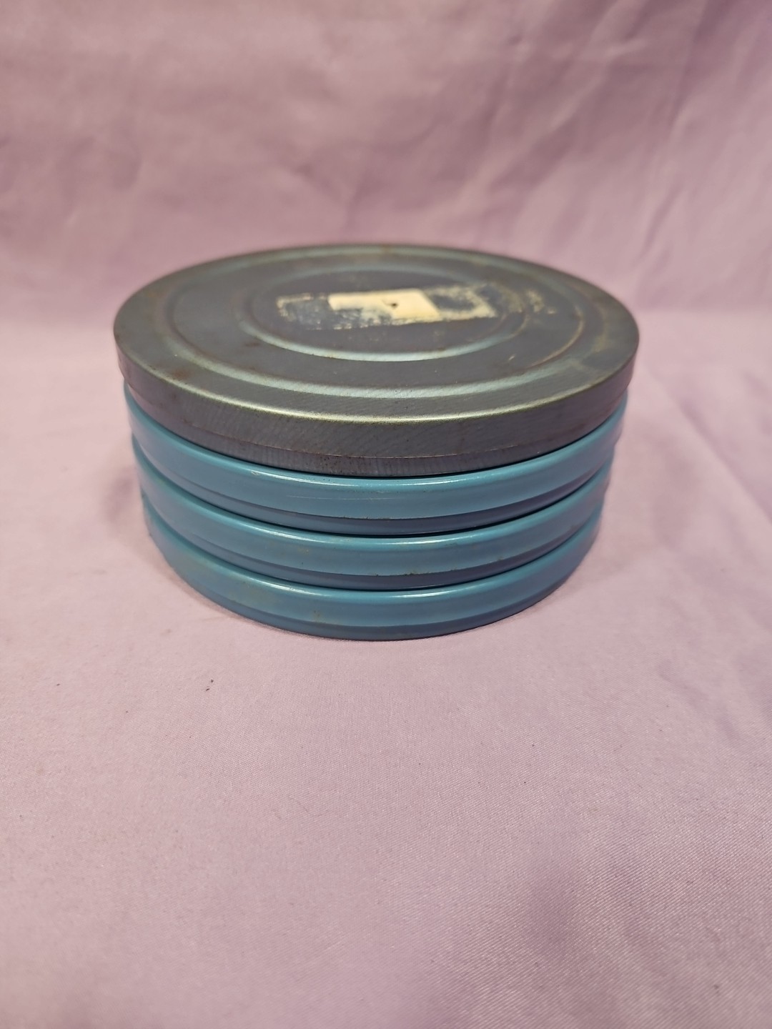 (Lot of 4) Vintage 200Ft 8mm Metal Film Canasters Blue