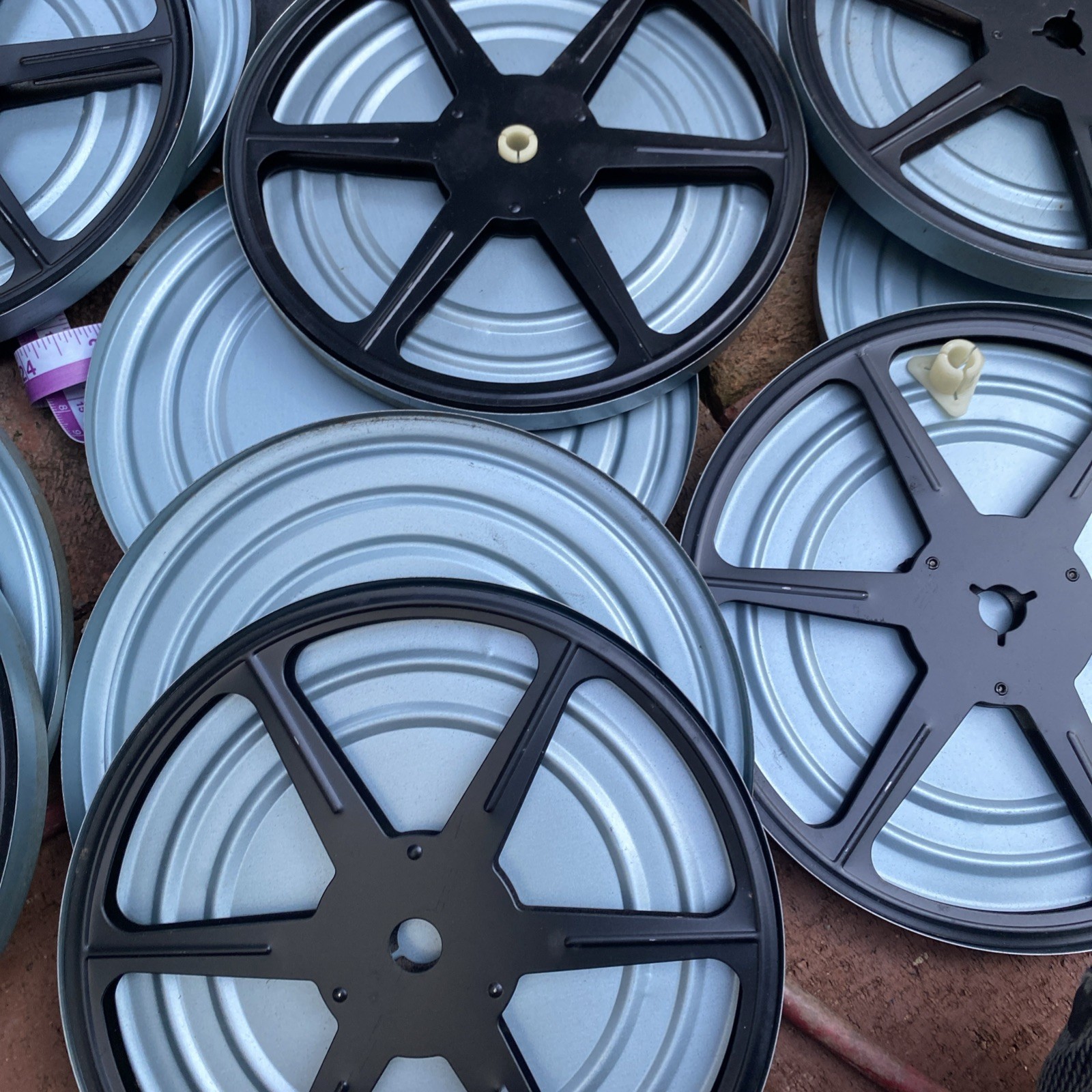 Lot Of 6 Empty Metal 8 MM Film Reels With Canisters And Carrying Case