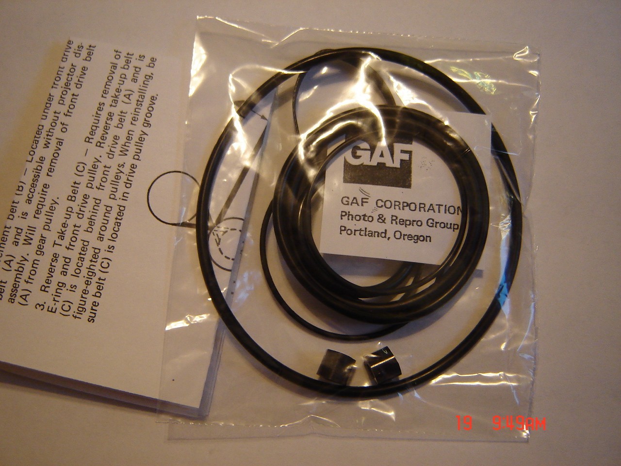 GAF 2788 Projector Belts,& Install Instructions 7 Belt /2 Tire Set,8mm GAF Belts