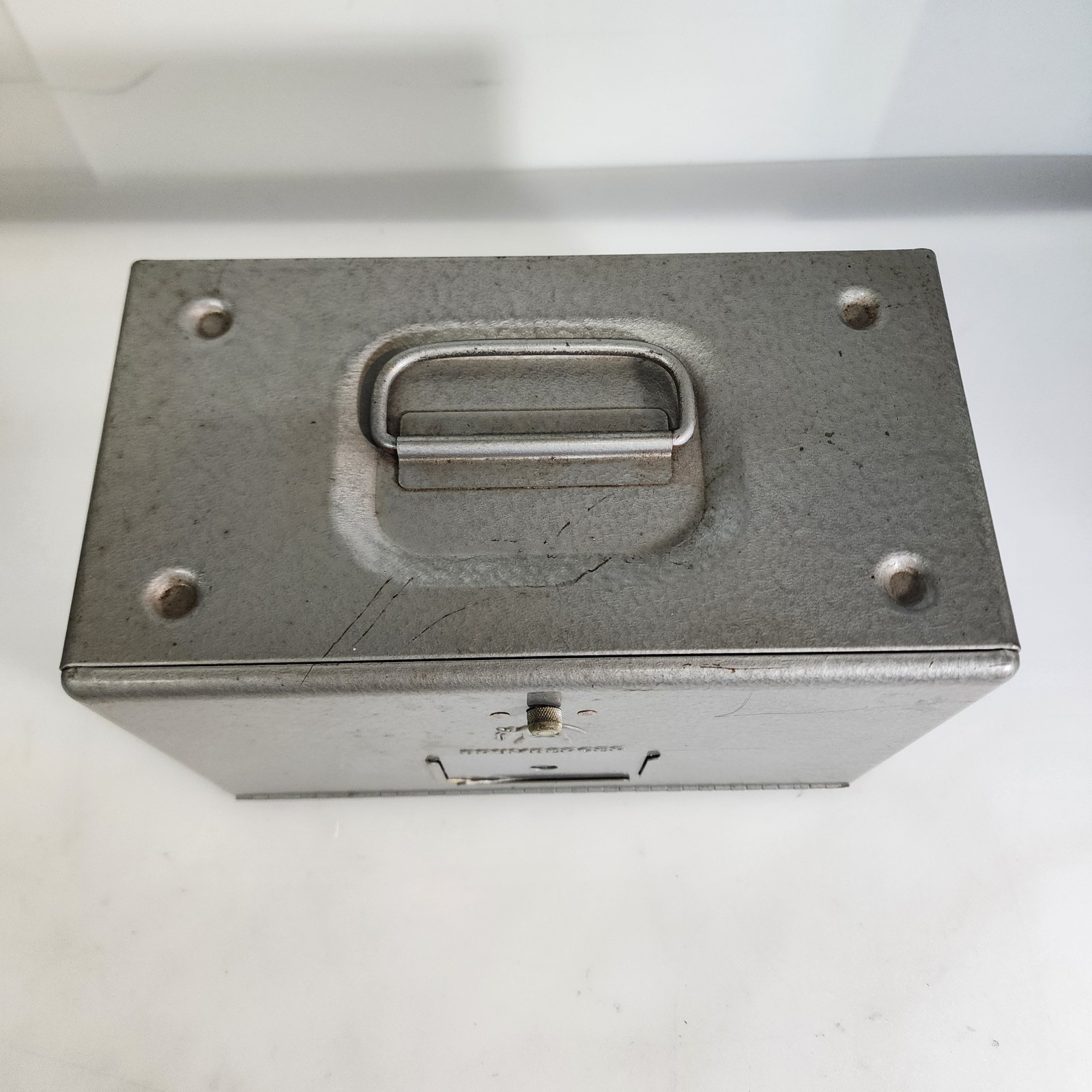 Vintage 50s 60s Brumberger Dark Room Roll Top Film Hammertone Storage Box