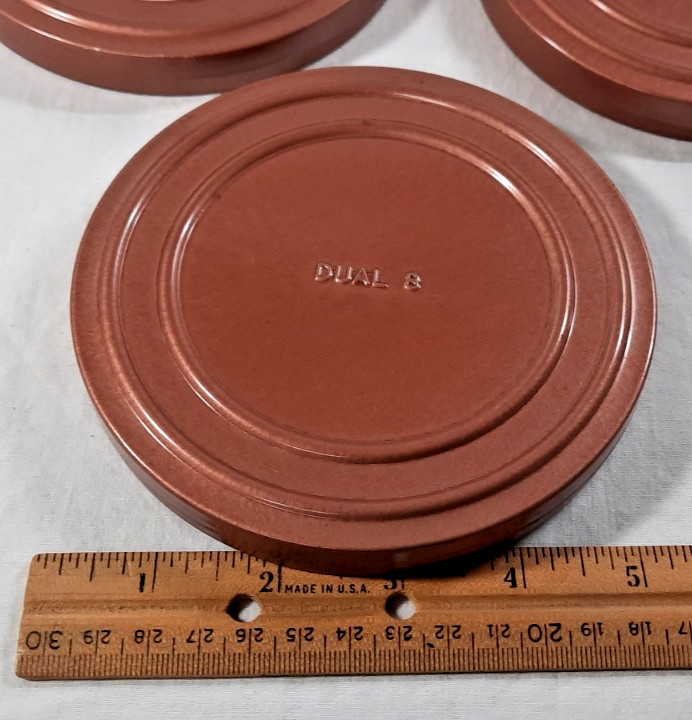 NOS Lot of 3 Dual 8mm Film Canisters & Take Up Reels Metal, copper colored.