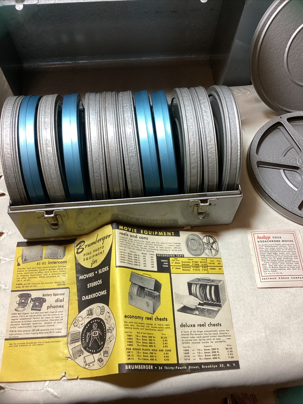 Vintage Brumberger Metal Case With 12 – 5” Movie Reels And Extra Bonus 7” Reel