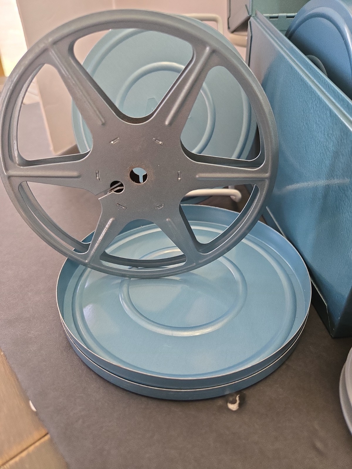 Vintage Adams Metal Film Can Storage Case,6 Box Containers