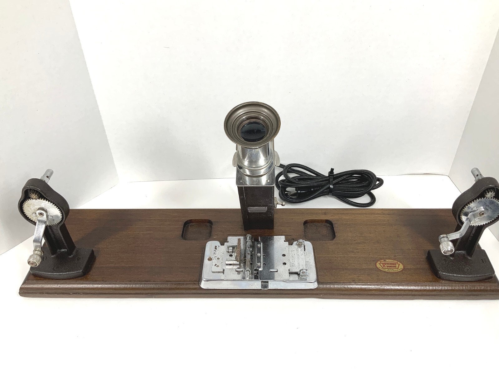 Antique Film Splicer Editor Keystone Boston Wooden Base Eyepiece And Light Works