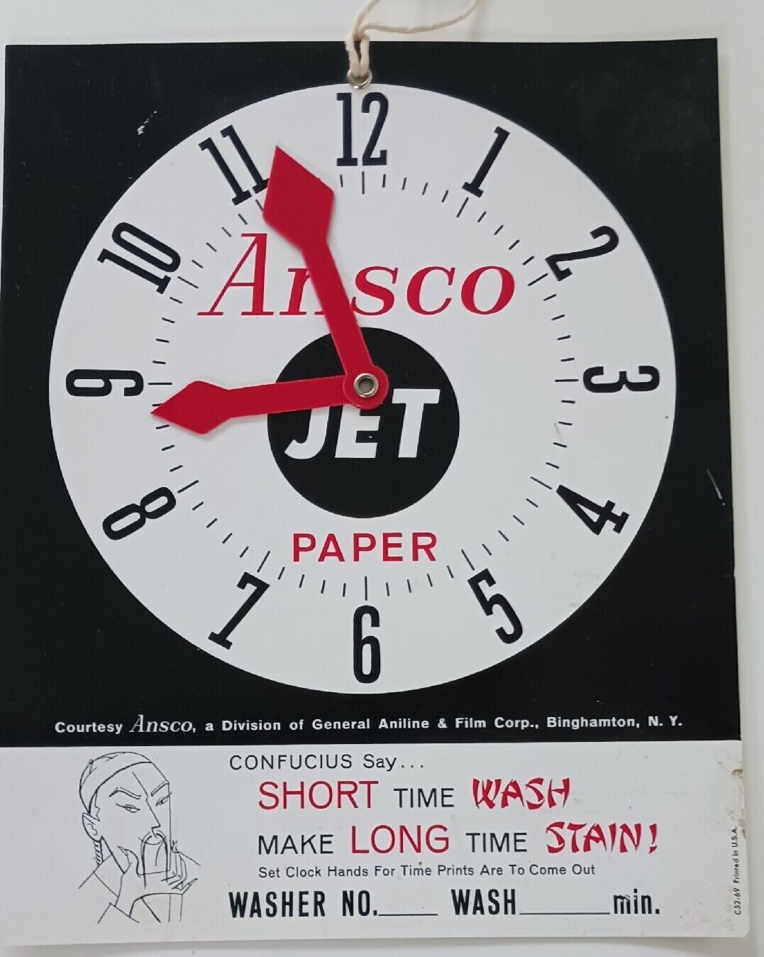 VINTAGE ANSCO DARKROOM  FILM PHOTOGRAPHY WASH TIME DOOR SIGN REMINDER DIAL RARE
