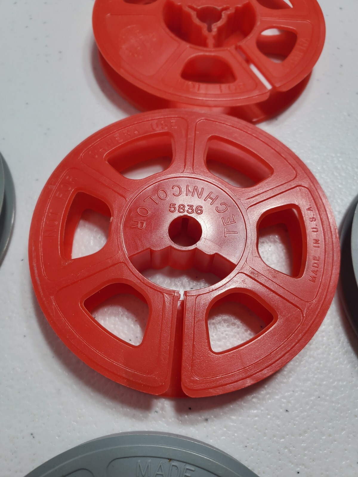 Vintage Technicolor/Kodak Plastic Grey And Red Empty Movie Reels