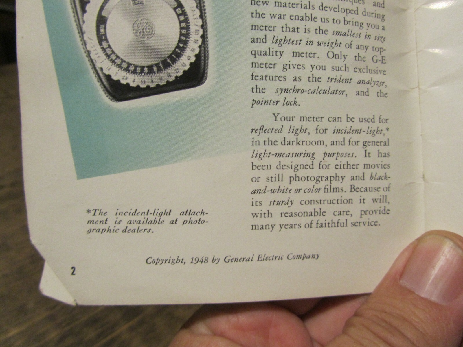GE Exposure Meter PR-1 Manual Original 1948 Camera Book
