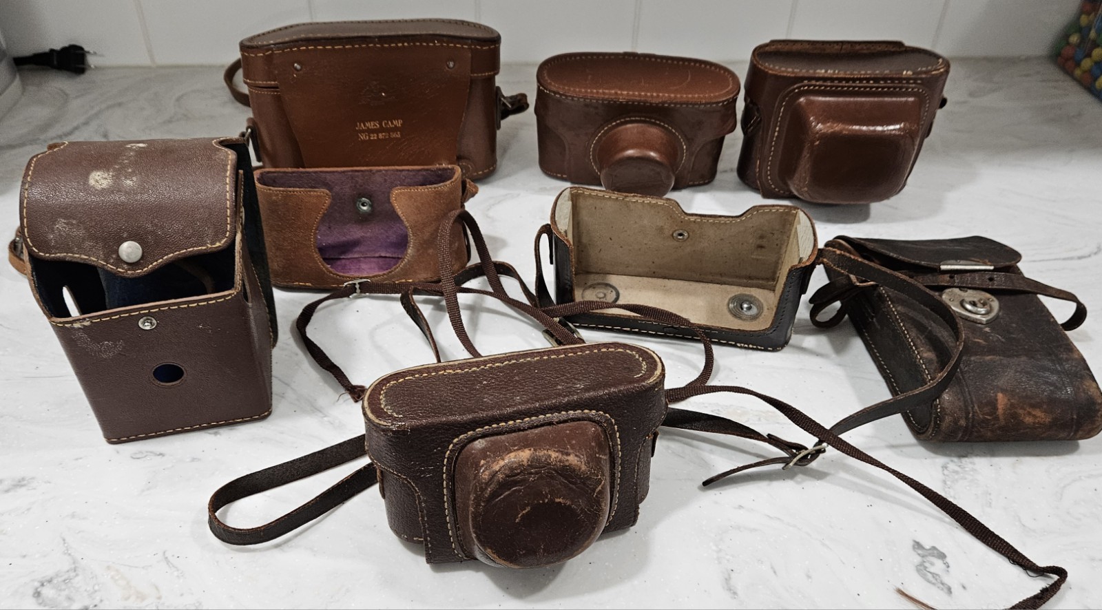 Vintage Leather/Cowhide Camera Cases Lot Of 8. USA