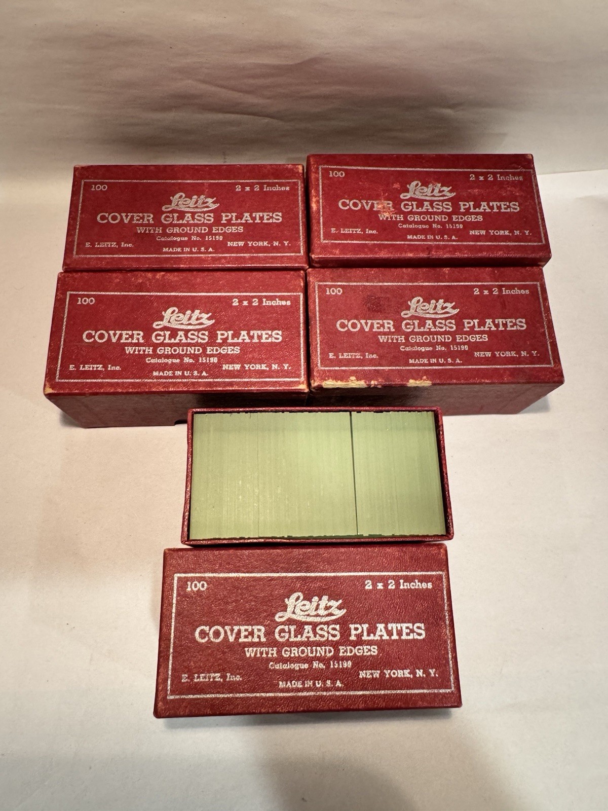 5 Boxes Of 100 Leitz Cover Glass Plates 2” X 2” With Ground Edges Cat. No. 15190