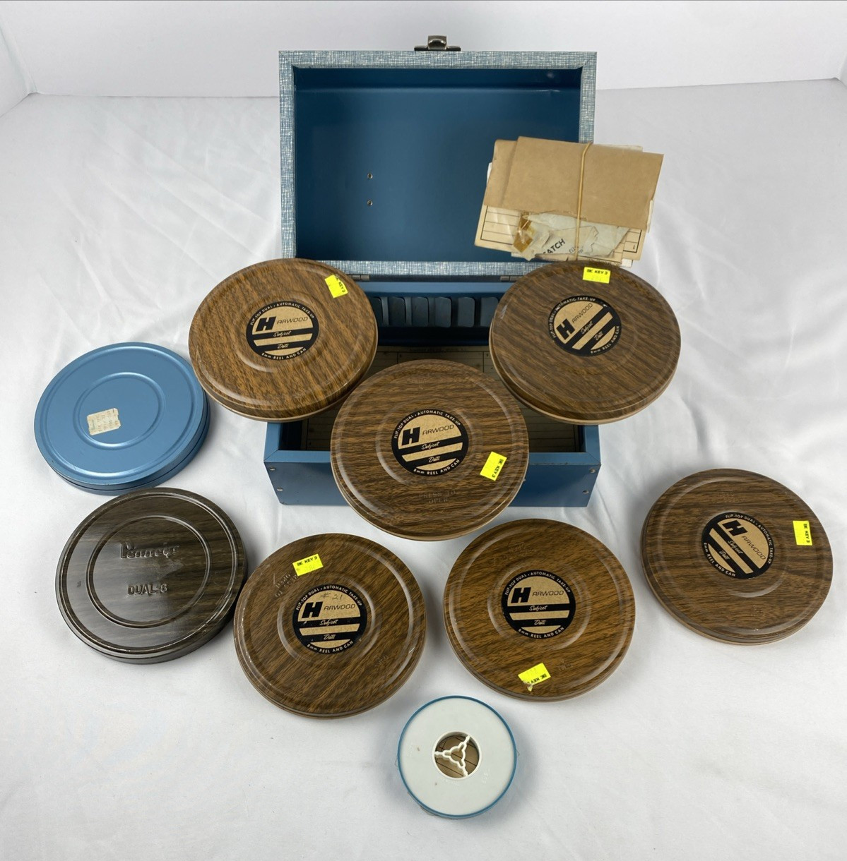 Bruce 5″ Reel 8mm Film Storage Case 12 Slot + 8 Full Reels w/Canisters Harwood