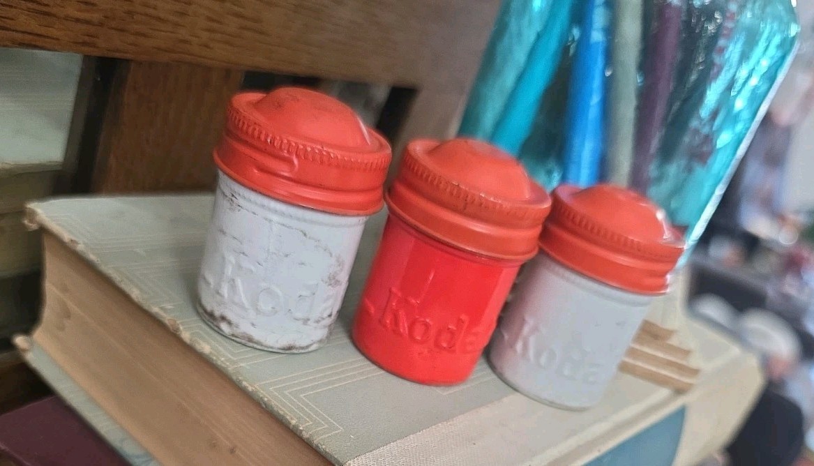 VTG 50s Lot of 3 Kodak 35mm Film Roll Embossed Container Metal Tin Can Canisters
