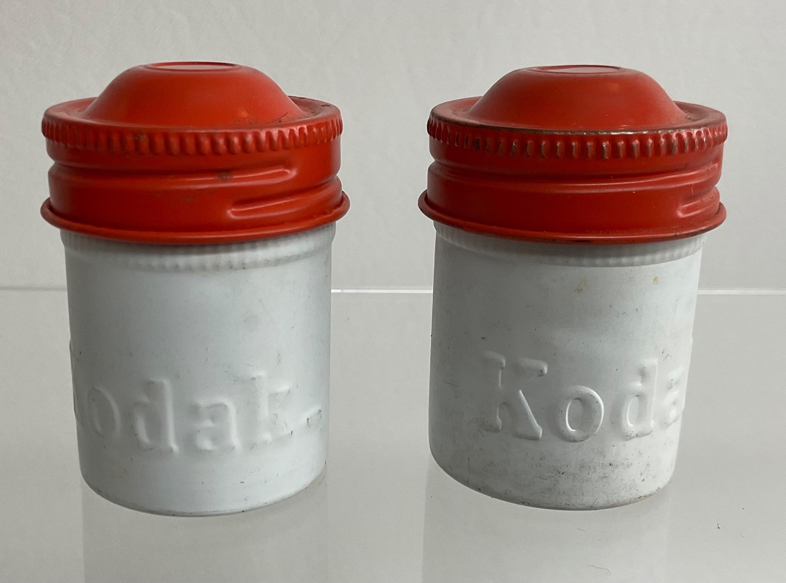 VTG Lot of 2 Kodak 35mm Film Roll Embossed Container Metal Tin Can Canister