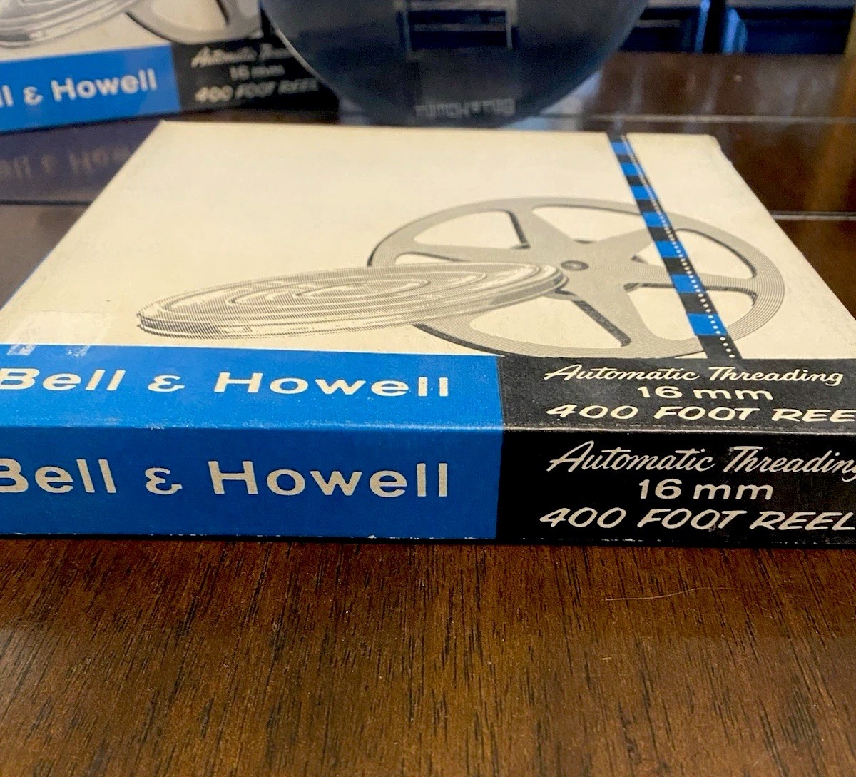 2 Vintage Bell & Howell Automatic Threading 16mm -400 Ft. Film Reels W/Box