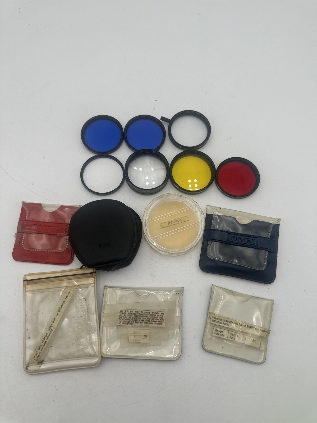 Lot of 7 Vintage Tiffen, Kalt, Canon Filters W/ Cases