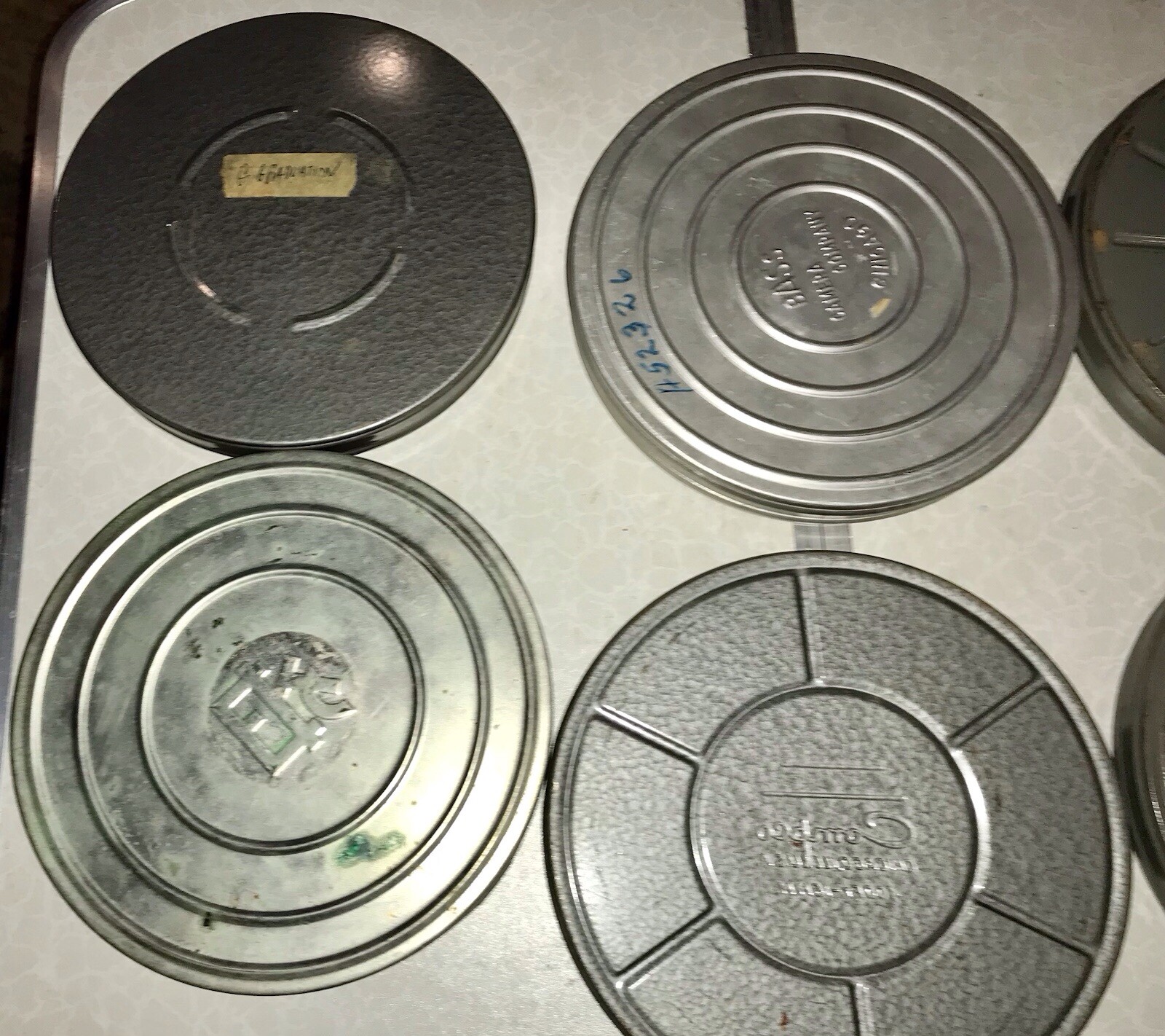 6- Vintage 16mm 7” Metal Empty Film Tins W/some Empty Reels