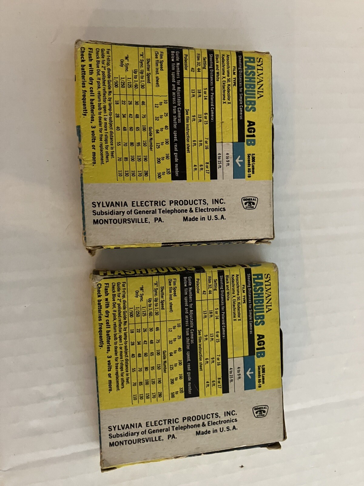Sylvania Flashbulbs Blue Dot AG1B Lot of 2 Boxes Vintage Blue Bulbs