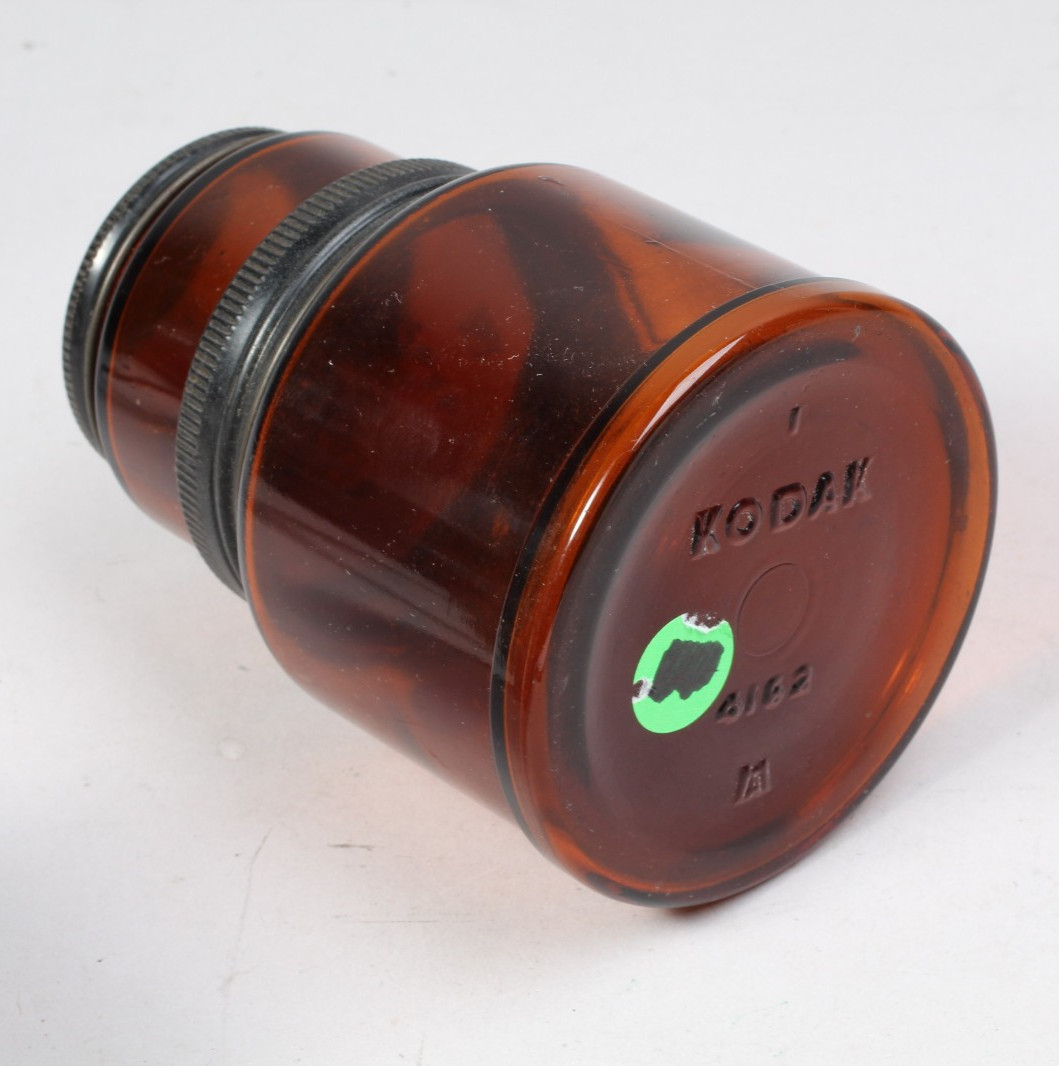 VINTAGE KODAK 4162 DUAL CHAMBER AMBER GLASS PHOTO CHEMICAL JAR CLEAN