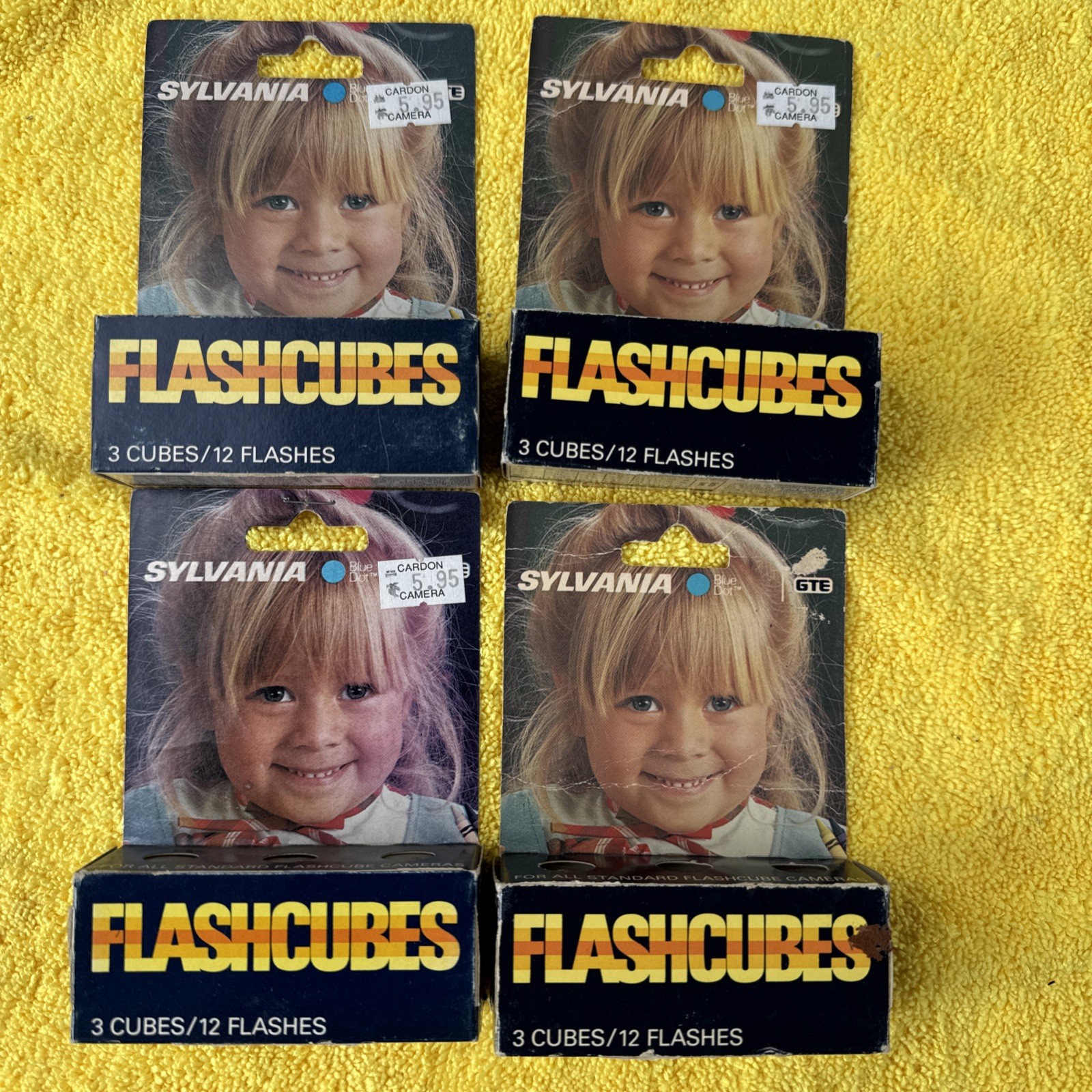 VINTAGE Sylvania Flash Cubes Blue Dot 4 Boxes Of 3 Cubes Each 48 Flashes