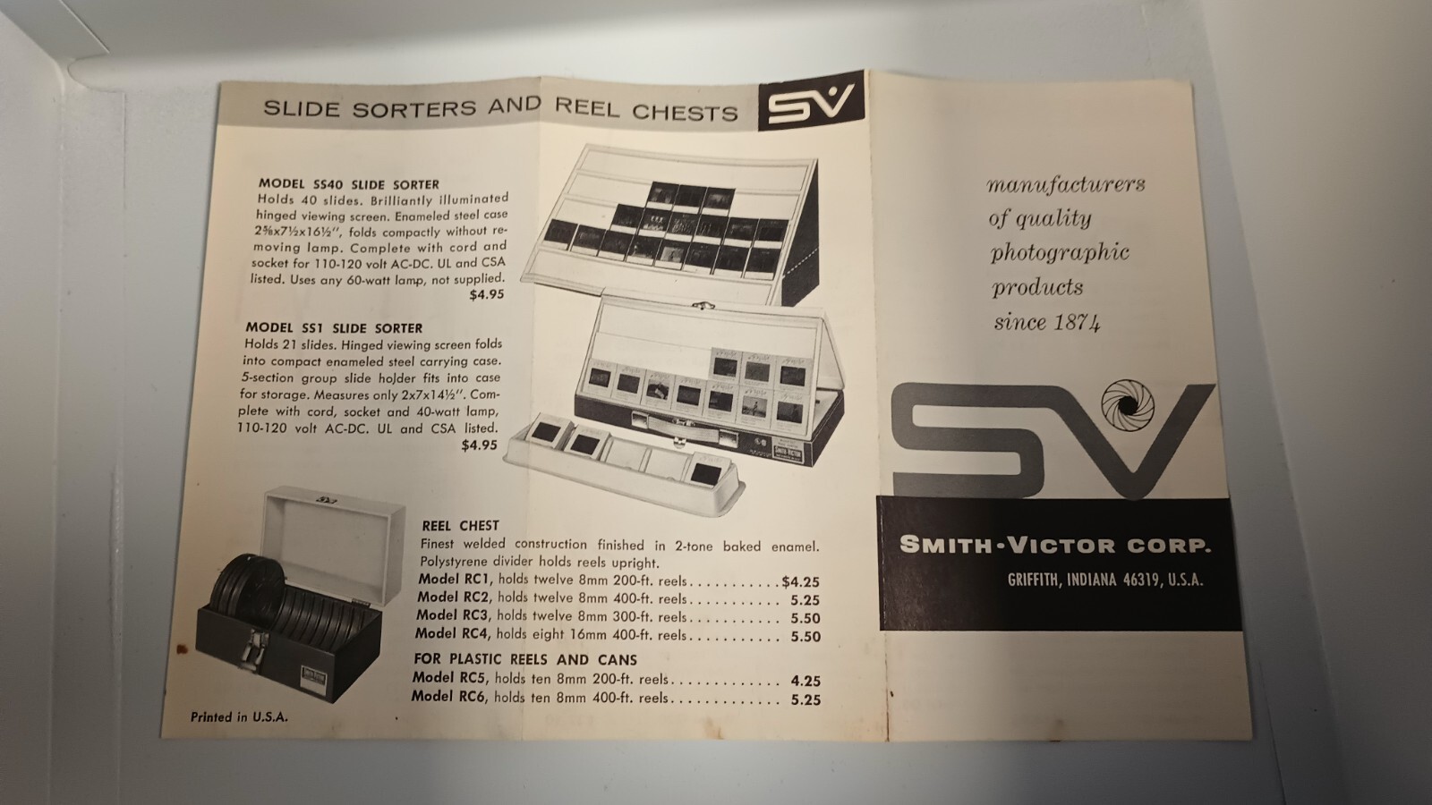 Smith Victor Film 12 Reel (RC-2 400 FT 8 MM) Metal Storage Case & sales pamphlet