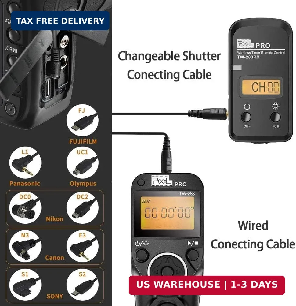 PIXEL Digital SLR Cameras Shutter Release Remote Control Timer for Nikon Z6 Z7 D