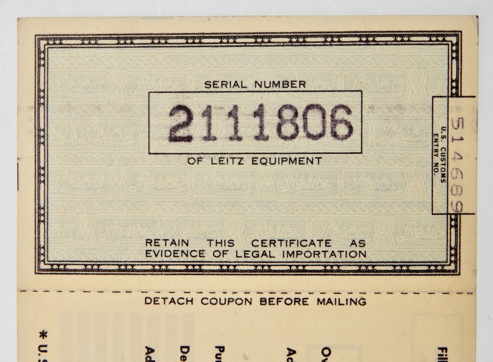 Owner’s Registry Card of Leica 50mm f2 Summicron-R #2111806