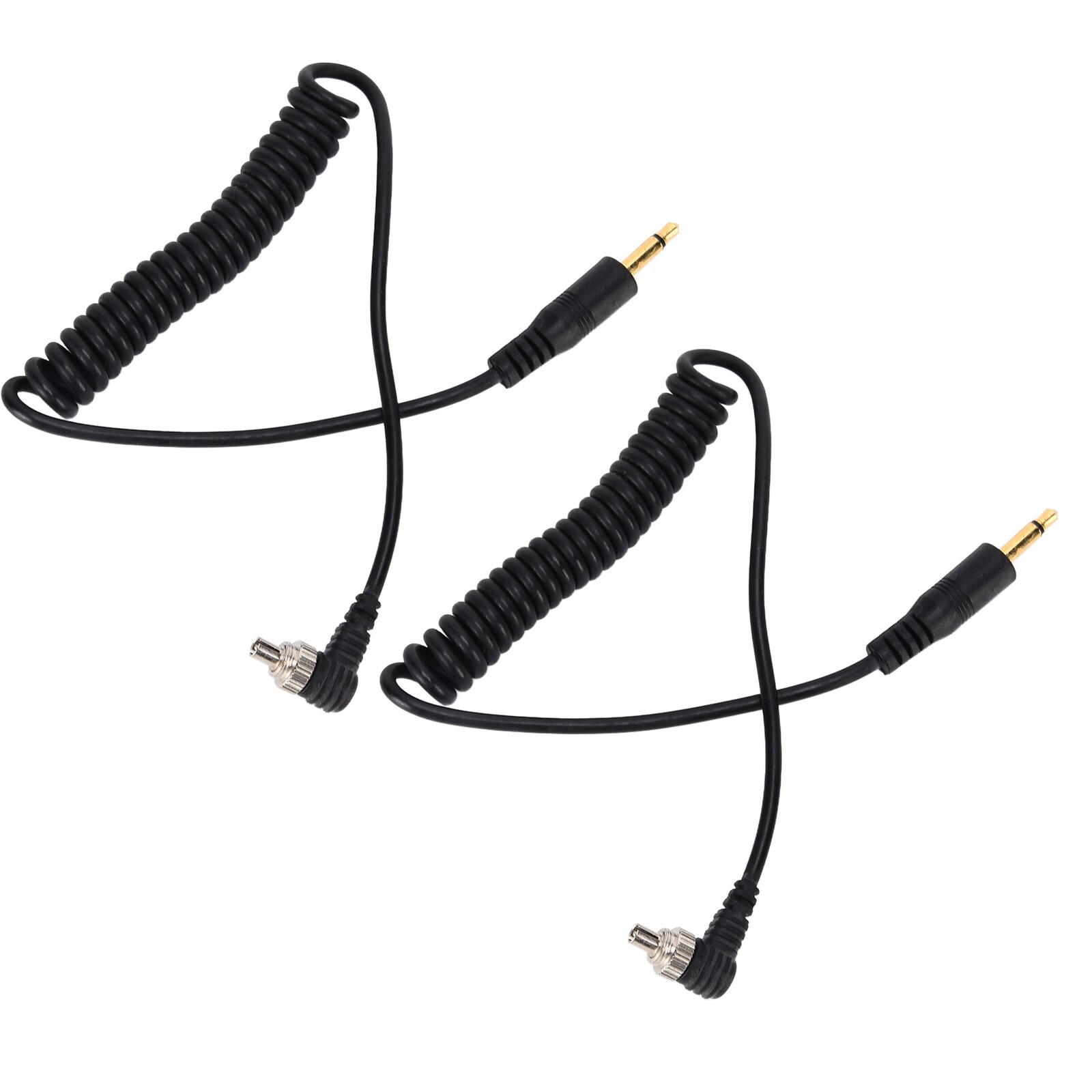 2pcs Universal 3.5mm to Male Flash PC Sync Cable Coiled Cord with Screw Lock