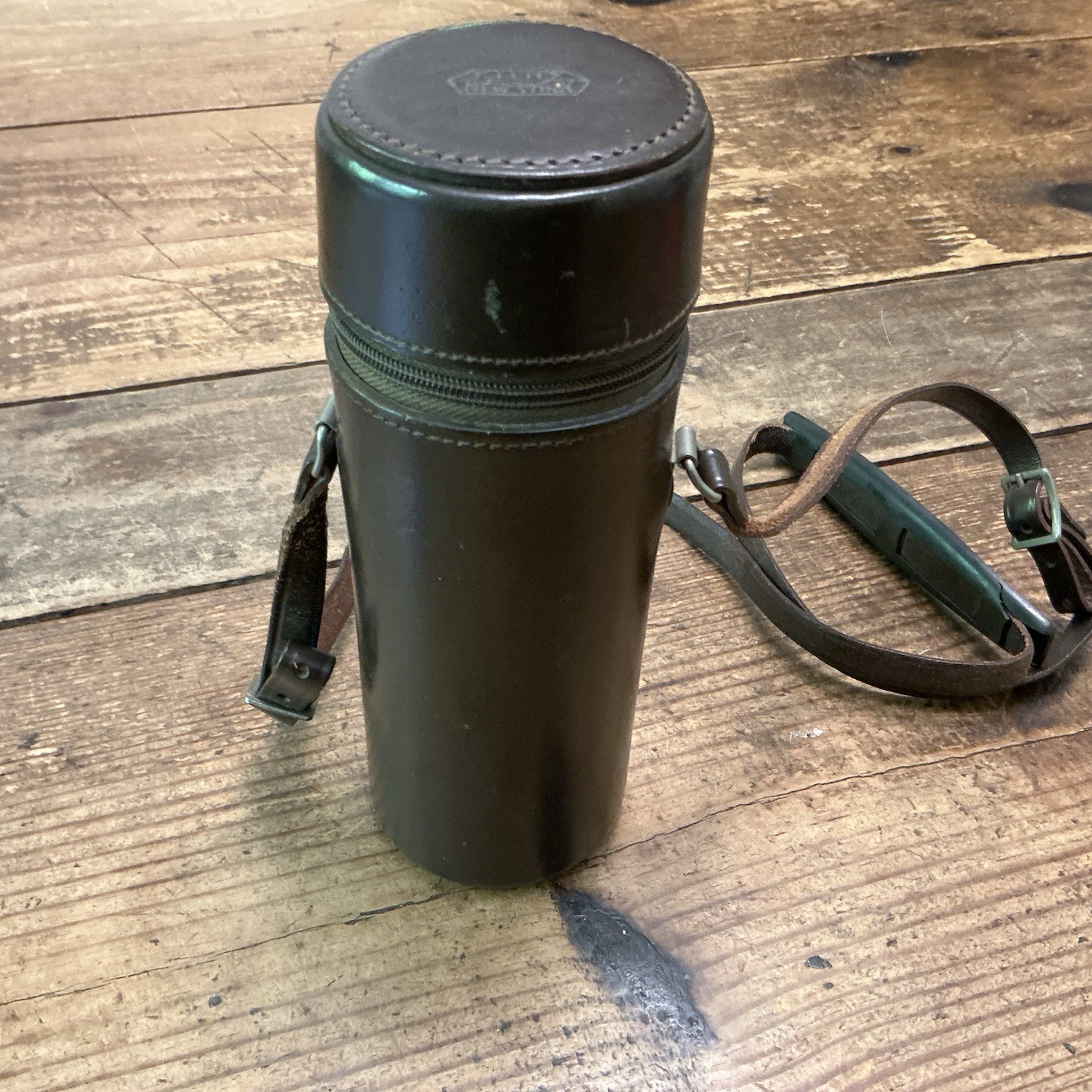 E LEITZ #14 Brown Cowhide Leather Zipper Lens Case Leica 8×3” With Strap NY