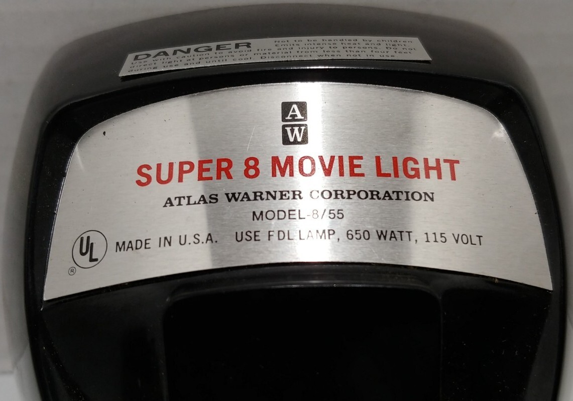 Vintage Atlas Warner Super 8 Movie Light W/Box Light Works Model 855 Sealed Beam