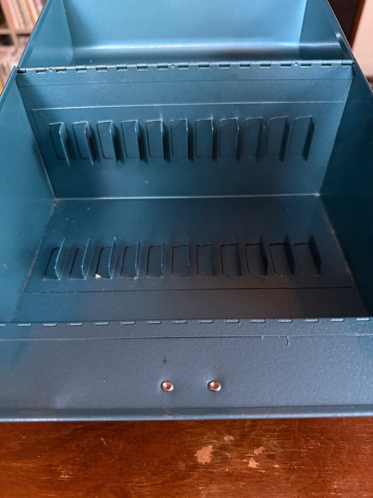 Vintage Logan Deluxe Movie Reel Chest Blue Holds 12 Film Canisters for 5″ Reels
