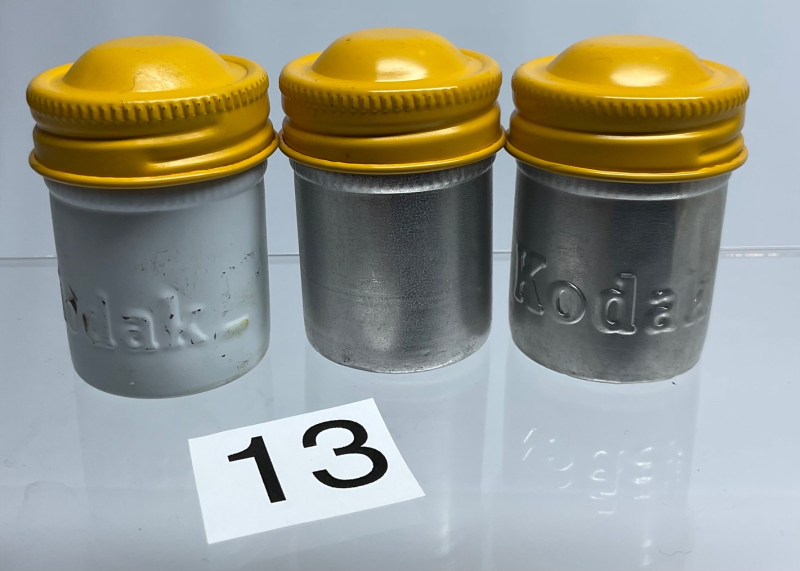 3 VTG Lot Kodak 35mm Film Roll Embossed Container Metal Tin Can Canister yellow