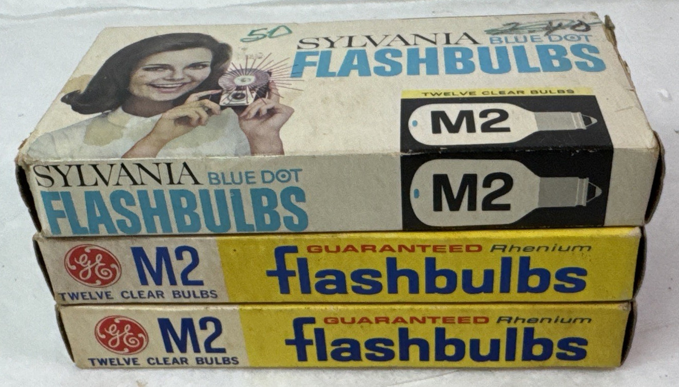 Lot Of 2 12 Pack VTG GE M2 Rhenium Flashbulbs & 1 Pack Of 10 Sylvania NOS