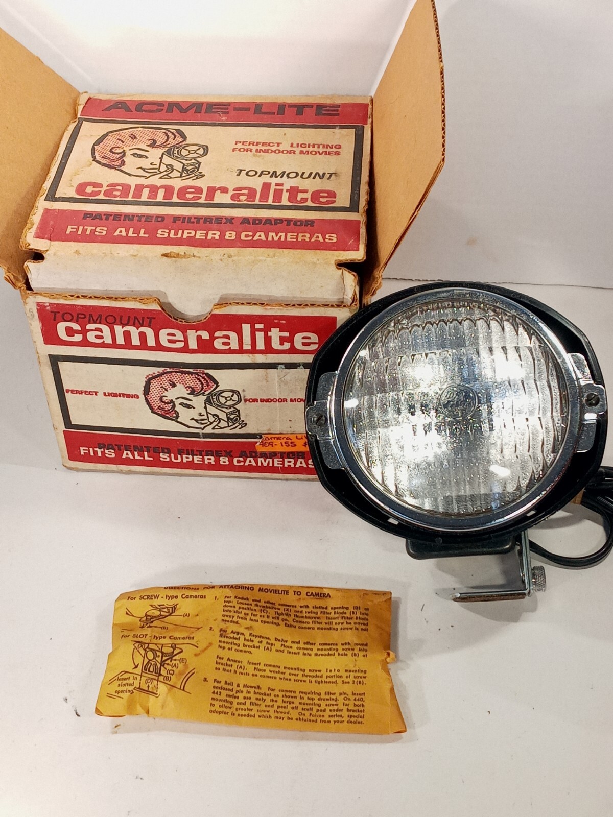 Vintage ACME-LITE TopMount Cameralite in original box! Fits All Super 8 Cameras