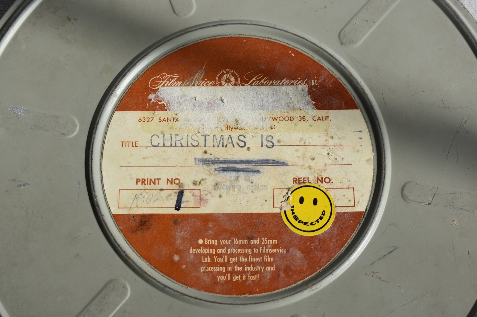 Vintage 16MM Film Christmas Is Lutheran Church Metal Can Top Only and Reel