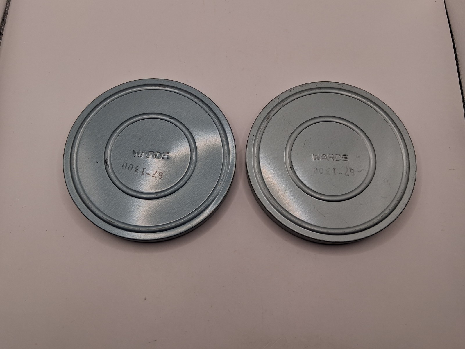 Lot of 2 Vntg 8mm Film Reel Can Wards Camera Department Holder Metal Container