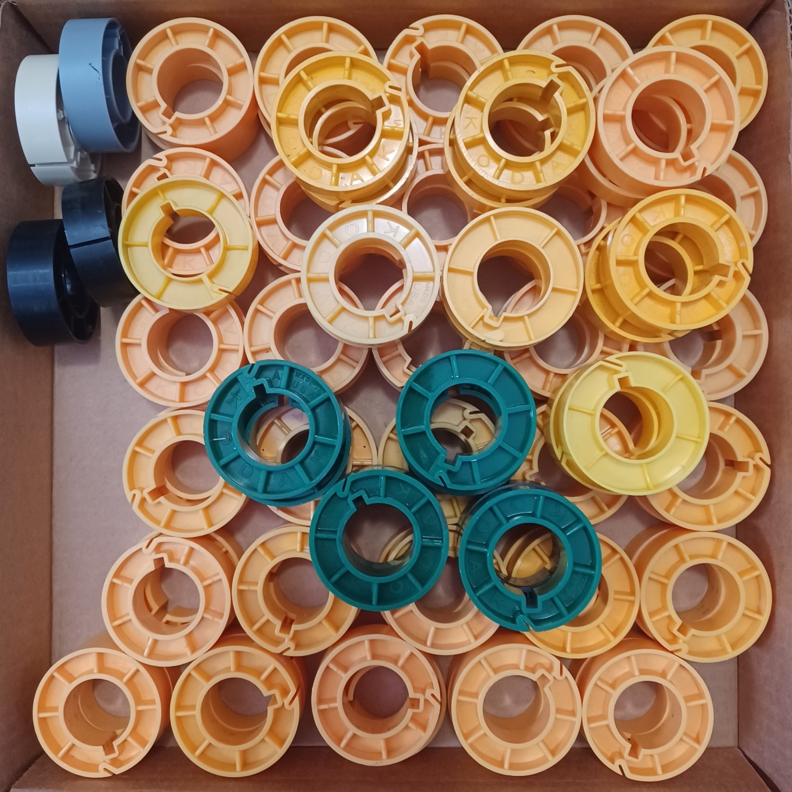Huge Lot 87 Kodak 2″ Movie Film Core Take-Up Spools Yellow Green