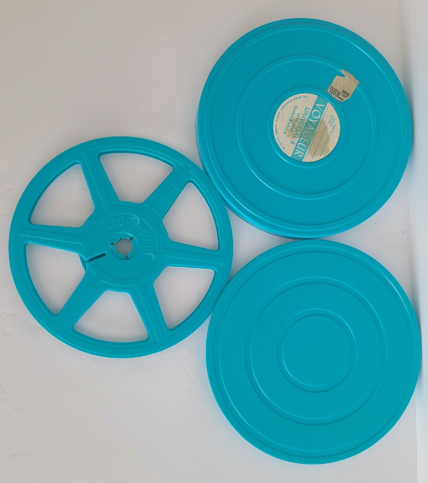 Vintage Set Of 5 Plastic Cases And Reels Dual 8mm 200 & 400 FT, Made In Canada