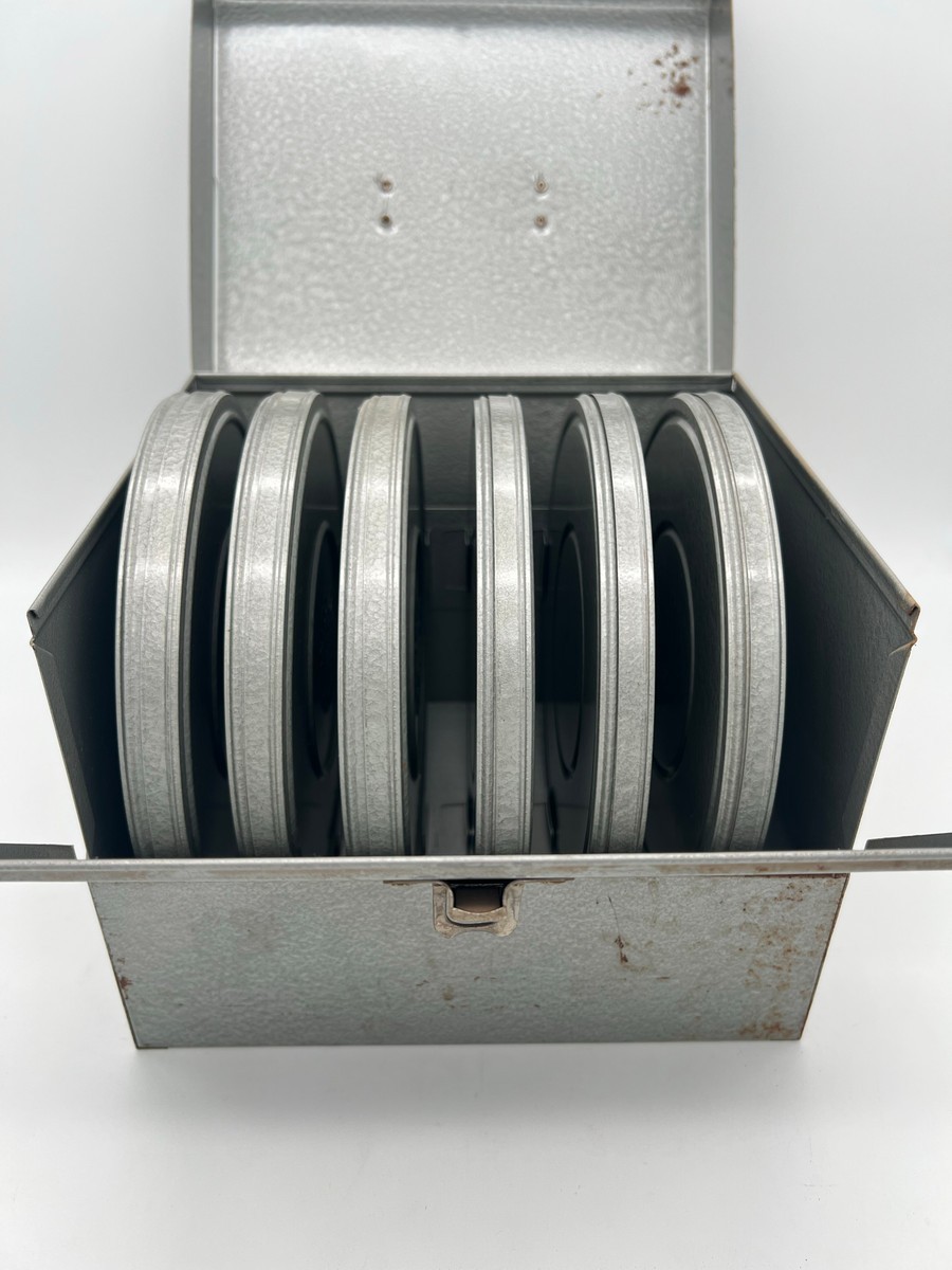 Vintage Brumberger Metal 8mm Film Reel Storage Case w/ 6 Reels