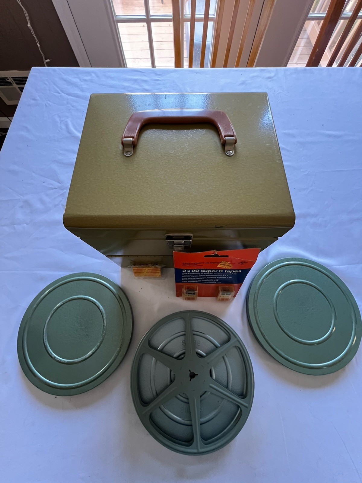 Vintage Logan Deluxe Film Reel Storage Chest w/ Metal 8mm/16mm Canisters Lot