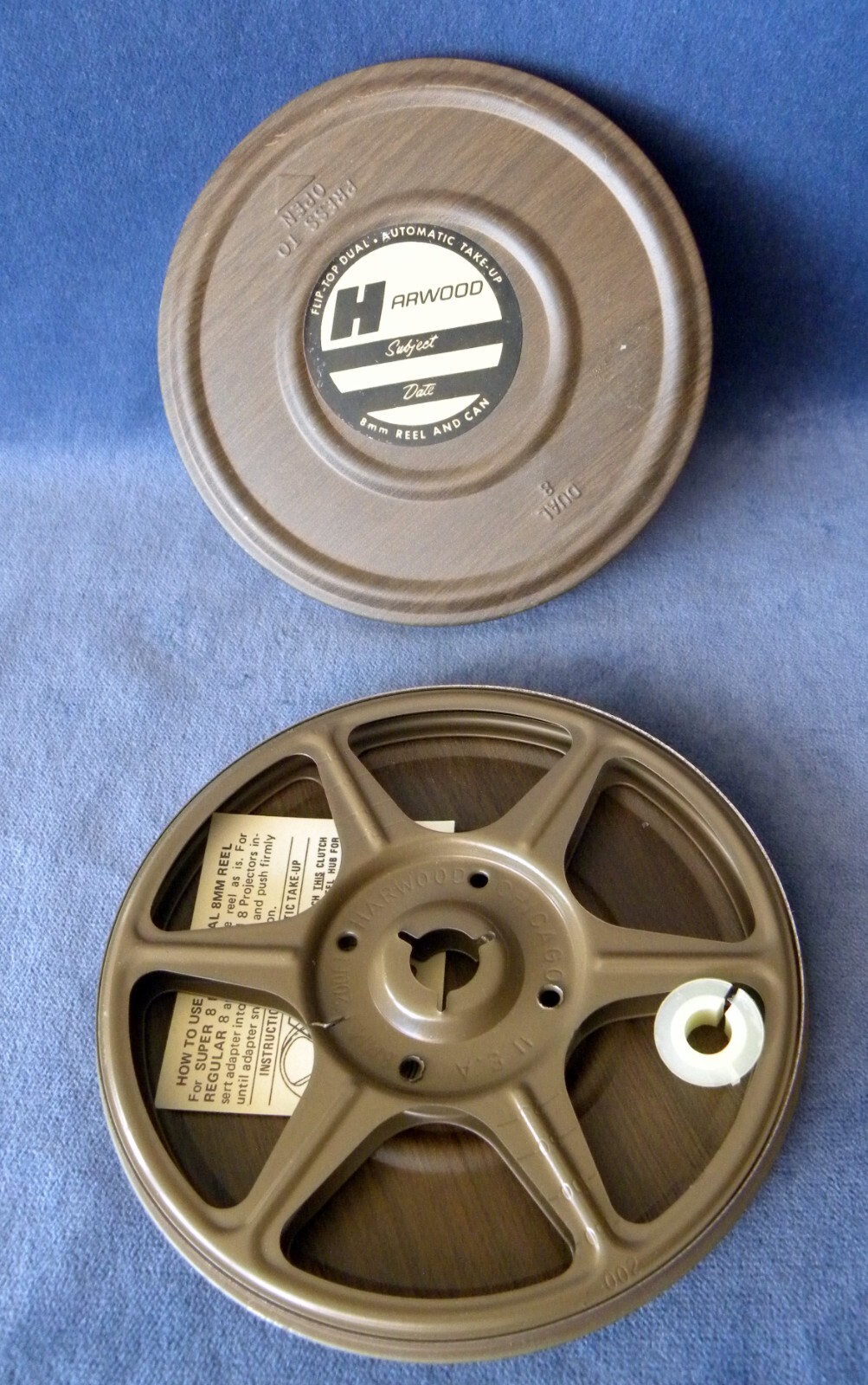 Vintage Harwood 8mm Reel & Can Film Holder 5” Wood Grain Metal Case