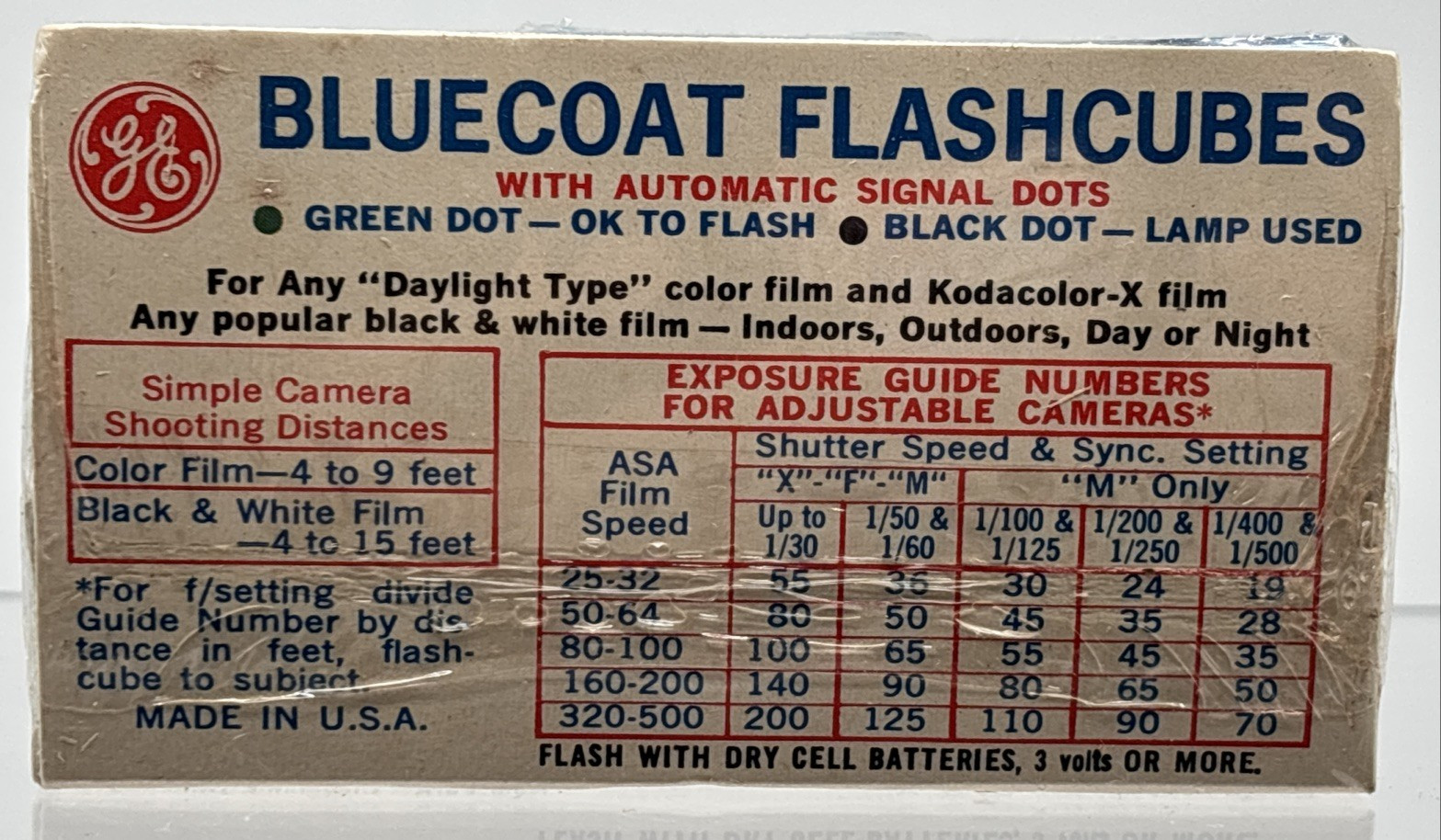 Vintage GE 1960’s Bluecoat Flashcubes SEALED Pack of 3 Cubes