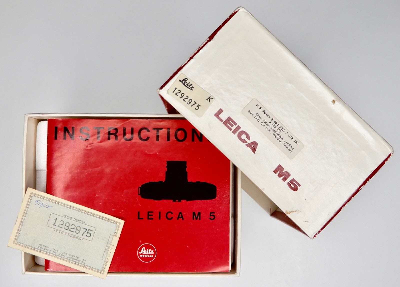 Leica Box for Chrome M5 #1292975 W/Import Certificate,I.B.